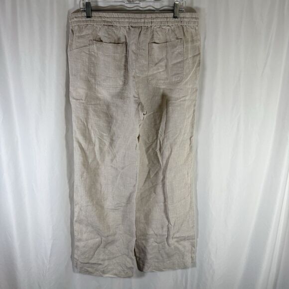 Talbots 100% Linen Pants Women's 12P Petite Beige Pull On Drawstring Wide Leg - Picture 7 of 9